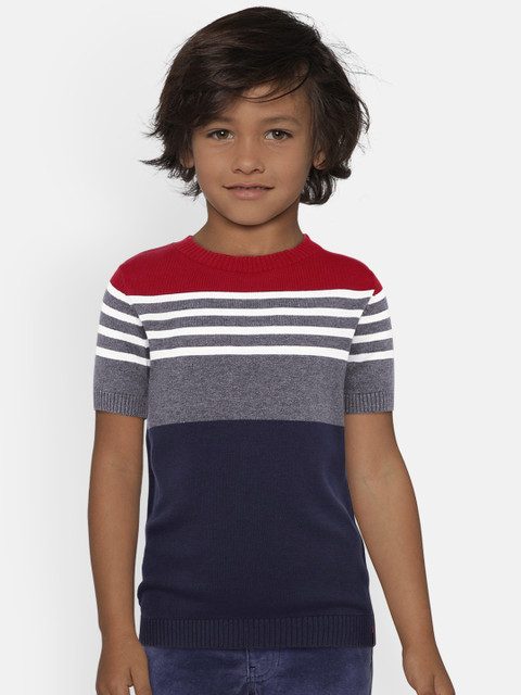 

United Colors of Benetton Boys Navy & Grey Striped Sweater, Navy blue