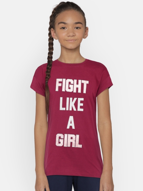 

United Colors of Benetton Girls Maroon Printed Round Neck T-shirt