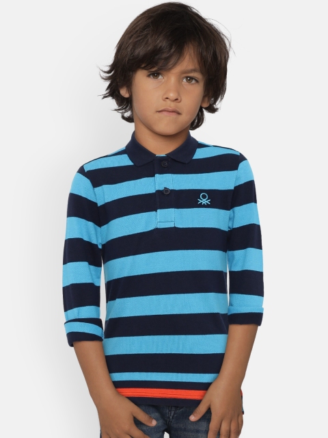 

United Colors of Benetton Boys Blue Striped Polo Collar T-shirt