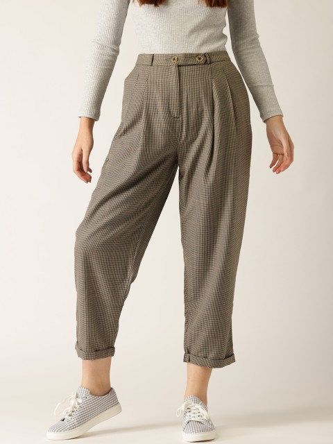 

United Colors of Benetton Women Beige & Brown Regular Fit Self Design Peg Trousers