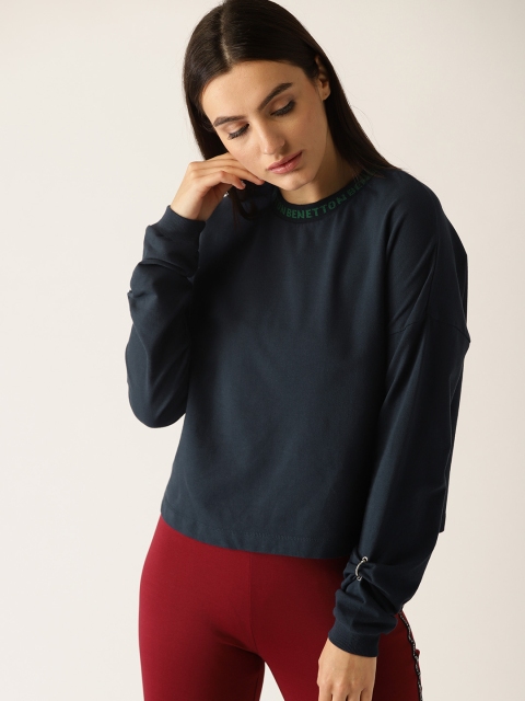 

United Colors of Benetton Women Navy Blue Solid Round Neck T-shirt