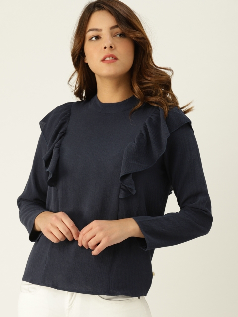 

United Colors of Benetton Women Navy Blue Solid Top