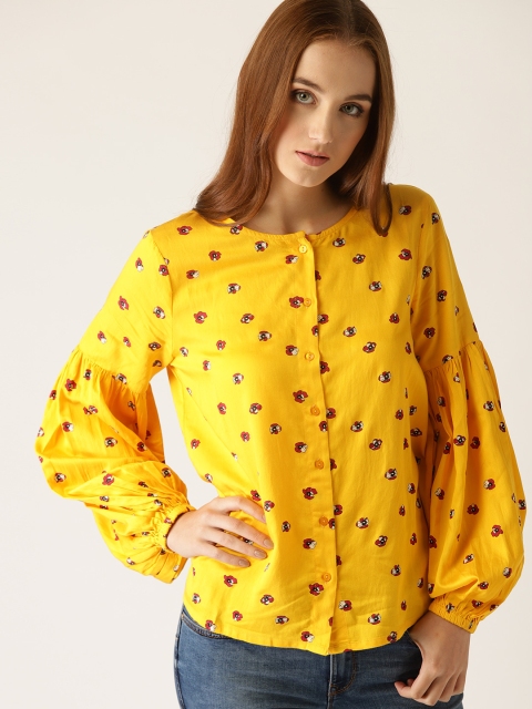 

United Colors of Benetton Women Yellow Printed Shirt Style Top