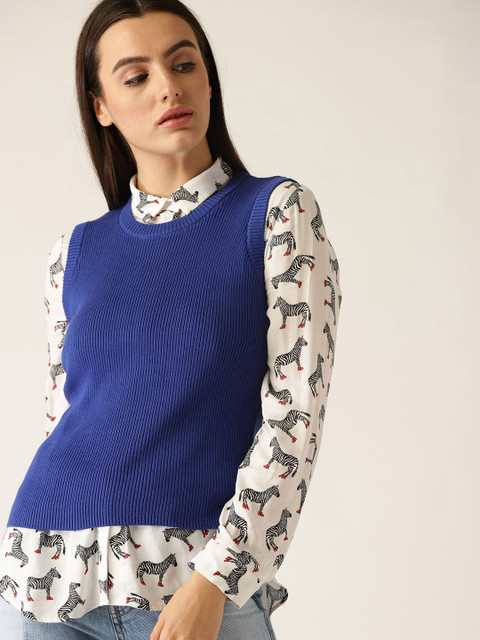 

United Colors of Benetton Women Blue Solid Sweater Vest
