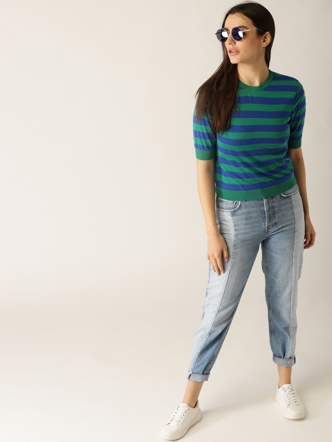 

NUSH Women Blue Solid Shirt Style Layered Denim Top, Green