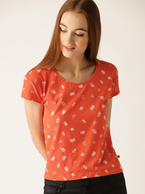 

United Colors of Benetton Women Orange Printed Round Neck T-shirt