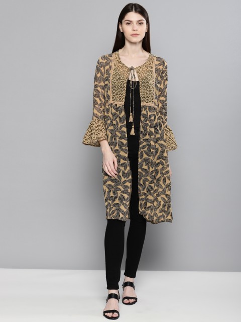 

Chemistry Women Beige & Black Printed Open Front Shrug