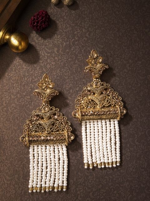 

Rubans Gold-Toned & White Classic Drop Earrings