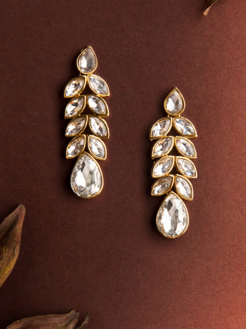 

Rubans Gold-Toned & White Classic Drop Earrings