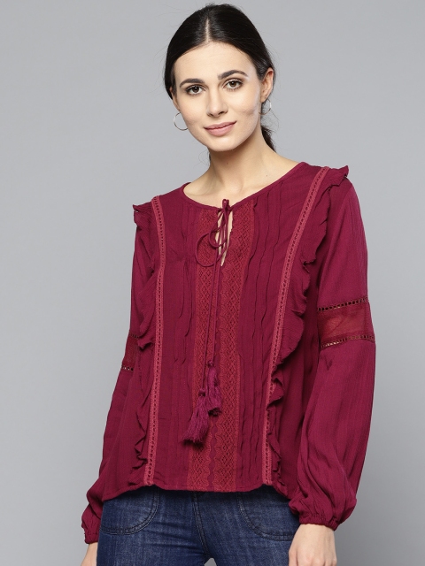 

Chemistry Women Burgundy Lace Top