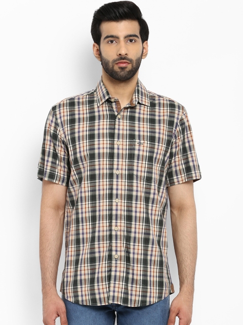 

ColorPlus Men Beige & Olive Green Tailored Fit Checked Casual Shirt