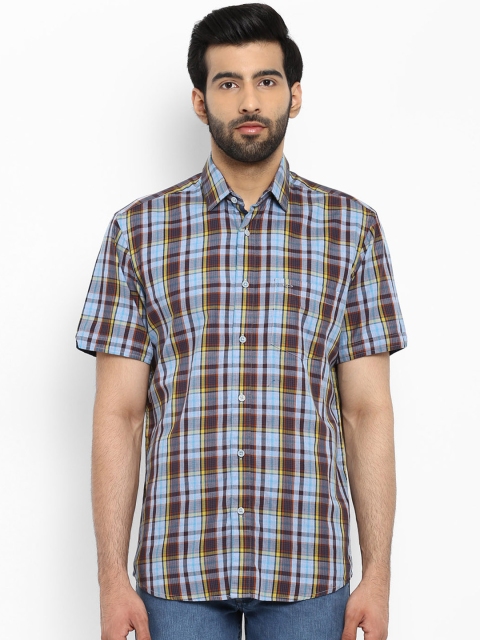 

ColorPlus Men Blue & Brown Tailored Fit Checked Casual Shirt