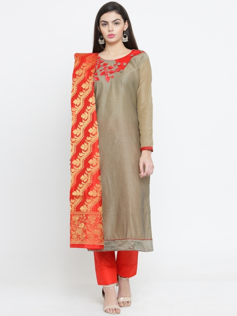 

mf Beige & Red Embroidered Unstitched Dress Material