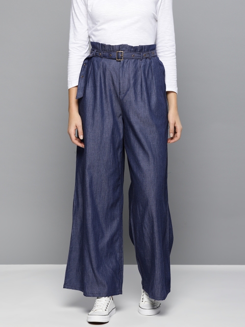 

Chemistry Women Blue Flared Solid Bootcut Trousers