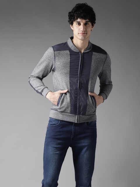 

Flying Machine Men Grey & Navy Blue Colourblocked Sweatshirt