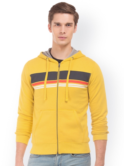 

Flying Machine Men Yellow Striped Hooded Sweatshirt