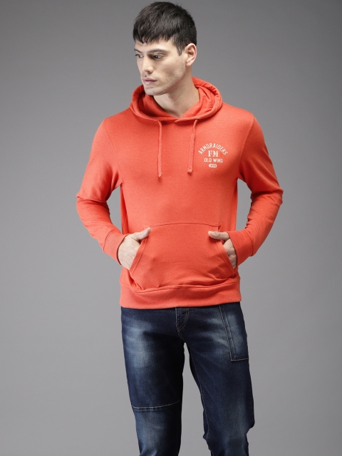 

Flying Machine Men Orange Solid Hooded Sweatshirt