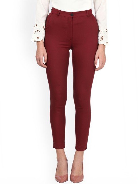 

Park Avenue Woman Red Tapered Fit Solid Regular Trousers