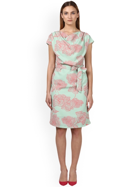 

Park Avenue Woman Green & Pink Printed Sheath Dress