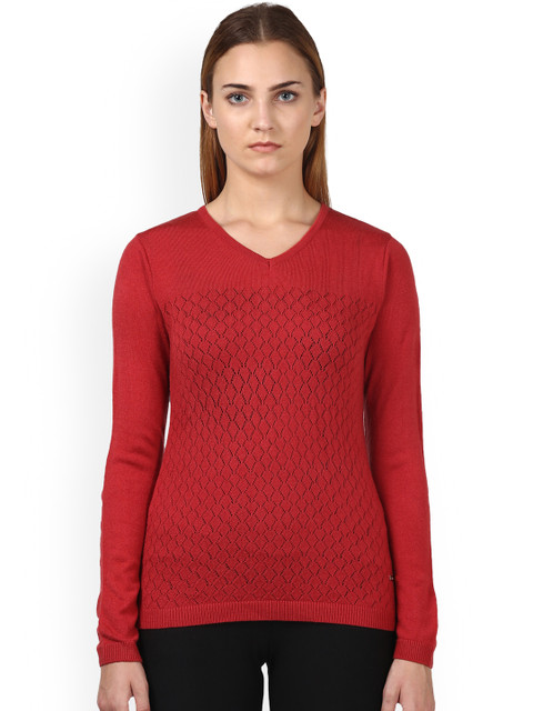 

Park Avenue Woman Red Self Design Pullover