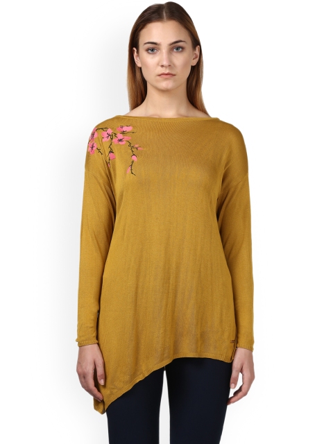 

Park Avenue Woman Mustard Yellow Solid Pullover