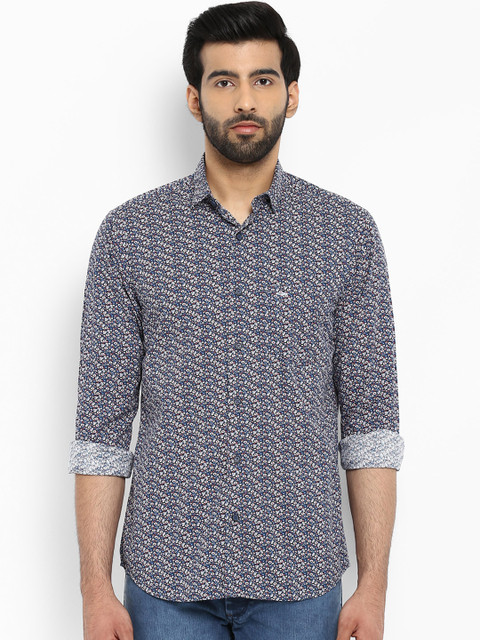 

ColorPlus Men Navy Blue & White Tailored Fit Printed Casual Shirt