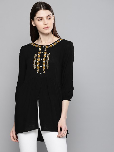 

Chemistry Women Black Self Design Top