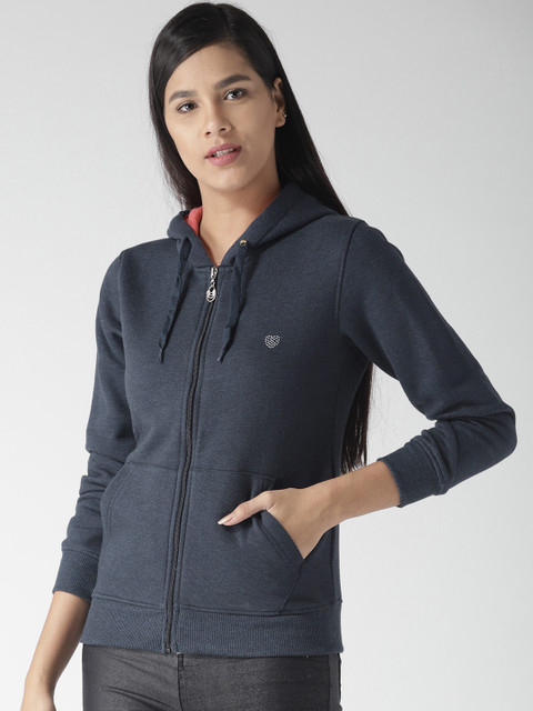 

Fort Collins Women Navy Blue Solid Hooded Sweatshirt