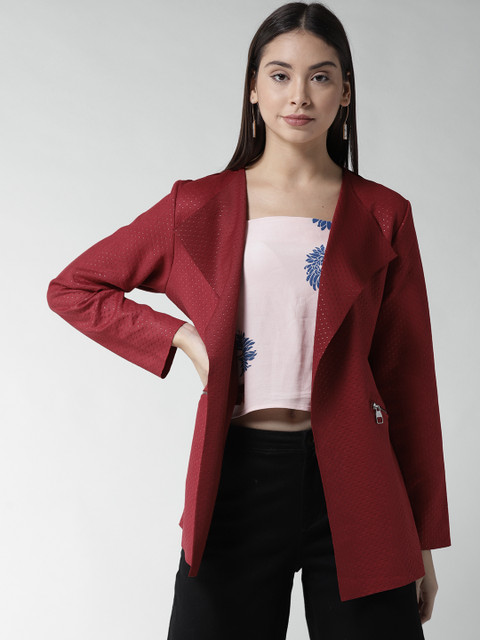 

Fort Collins Women Maroon Self Design Open Front Jacket