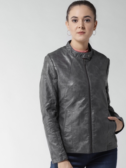 

Fort Collins Women Grey Solid Biker Jacket