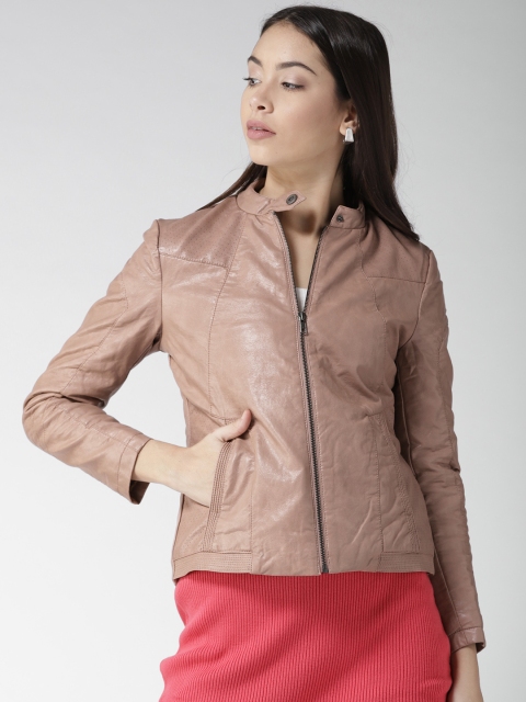 

Fort Collins Women Dusty Pink Solid Biker Jacket
