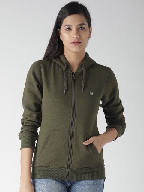 

Fort Collins Women Olive Green Solid Hooded Sweatshirt