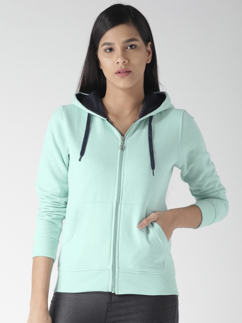 

Fort Collins Women Sea Green Solid Hooded Sweatshirt