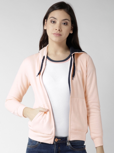 

Fort Collins Women Peach-Coloured Solid Hooded Sweatshirt