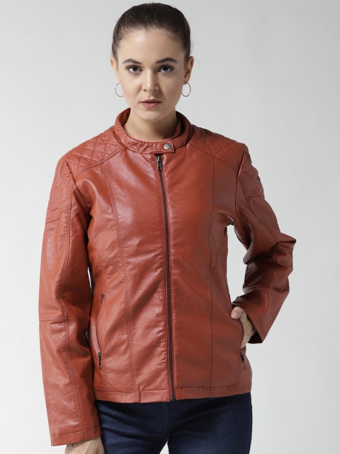 

Fort Collins Women Rust Orange Solid Biker Jacket