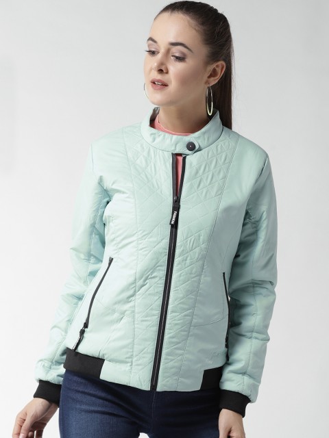 

Fort Collins Women Sea Green Solid Bomber Jacket
