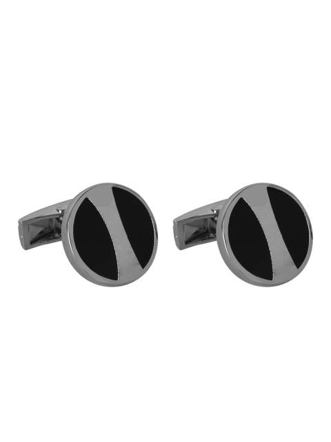 

JEWEL JUNCTION Silver-Toned & Black Round Cufflinks