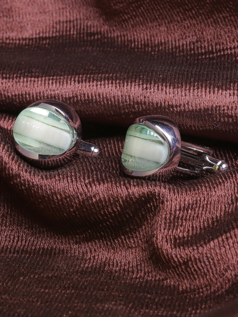 

JEWEL JUNCTION Silver-Toned Oval Cufflinks