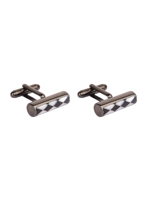 

JEWEL JUNCTION Gunmetal-Toned & Black Cylinder Cufflinks, Metallic