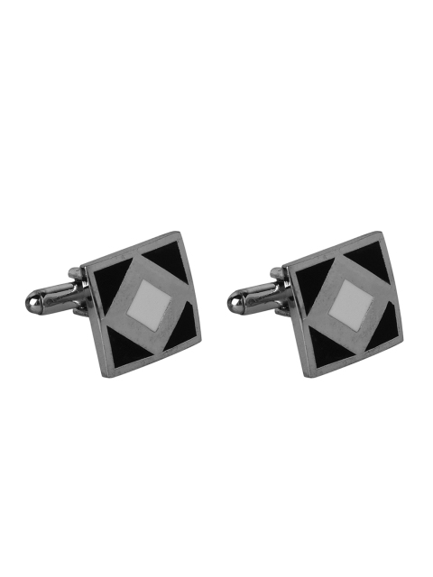 

JEWEL JUNCTION Silver-Toned & Black Square Cufflinks