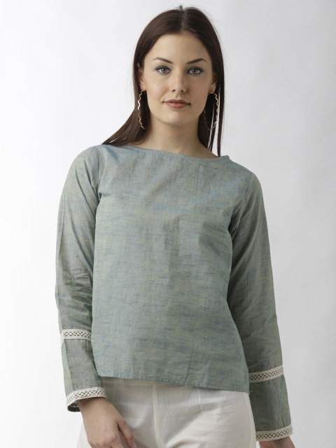 

breya Women Green Solid A-Line Top