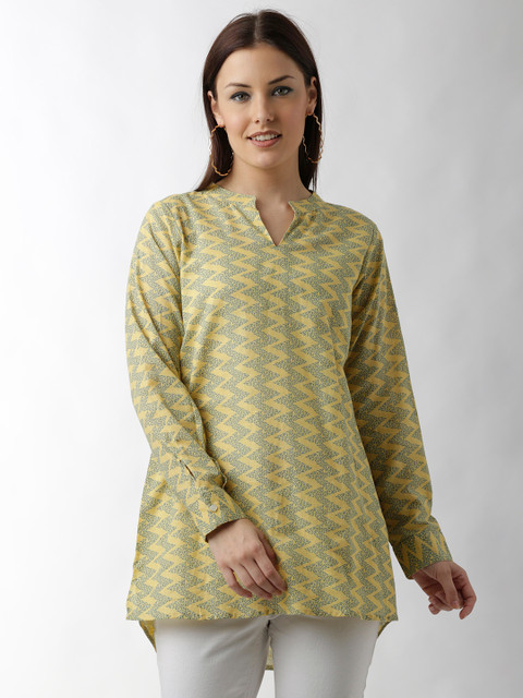 

breya Women Yellow & Grey Printed High-Low Top