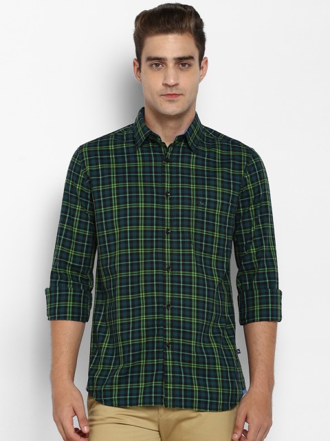 

Parx Men Blue & Green Slim Fit Checked Casual Shirt