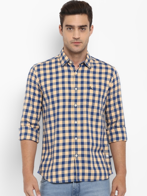 

Parx Men Blue & Peach-Coloured Slim Fit Checked Casual Shirt