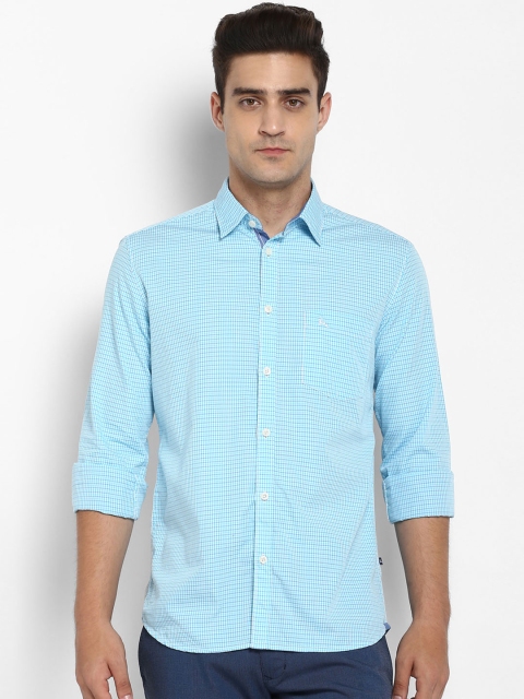 

Parx Men Blue & Sea Green Slim Fit Checked Casual Shirt