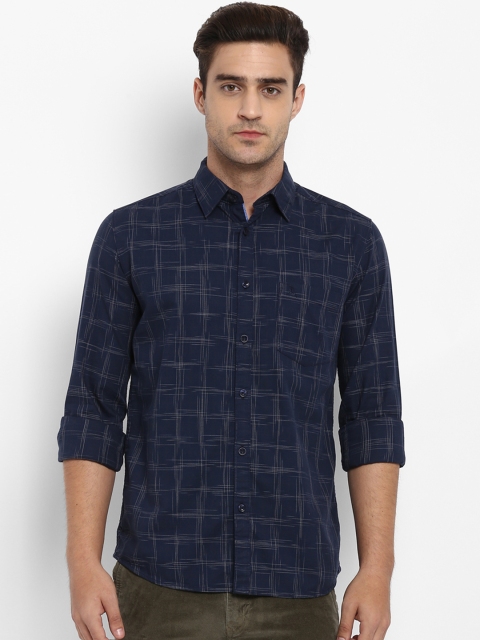 

Parx Men Navy Blue Slim Fit Checked Casual Shirt