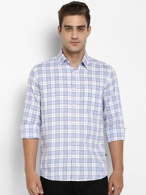 

Parx Men Blue & White Slim Fit Checked Casual Shirt