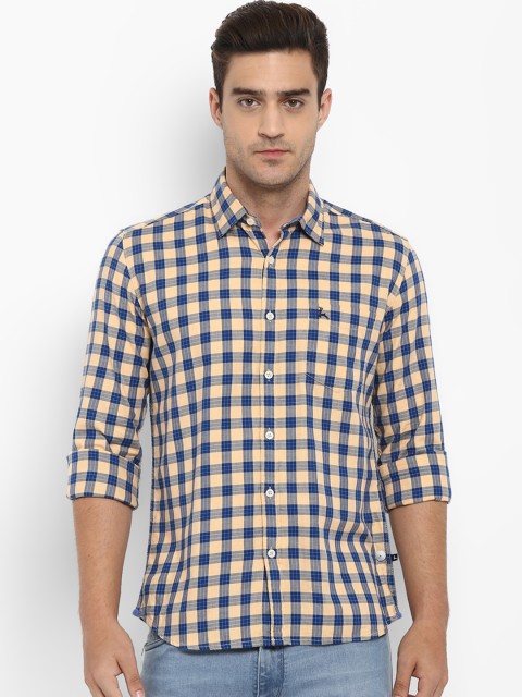 

Parx Men Blue & Peach-Coloured Slim Fit Checked Casual Shirt
