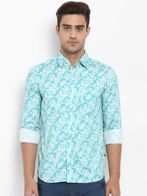 

Parx Men Turquoise Blue & Off-White Slim Fit Printed Casual Shirt