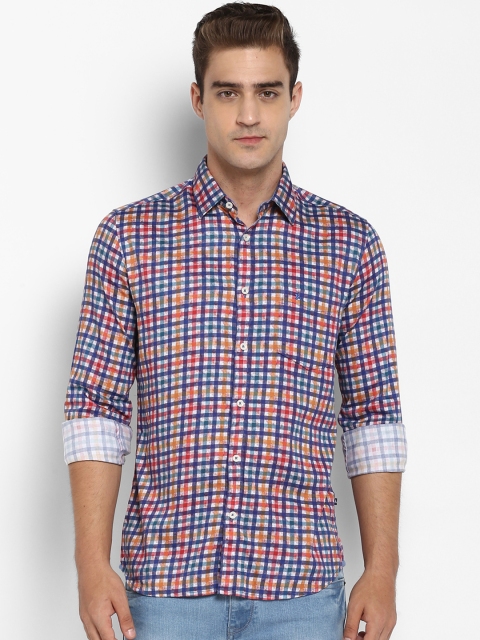 

Parx Men Blue & White Slim Fit Checked Casual Shirt